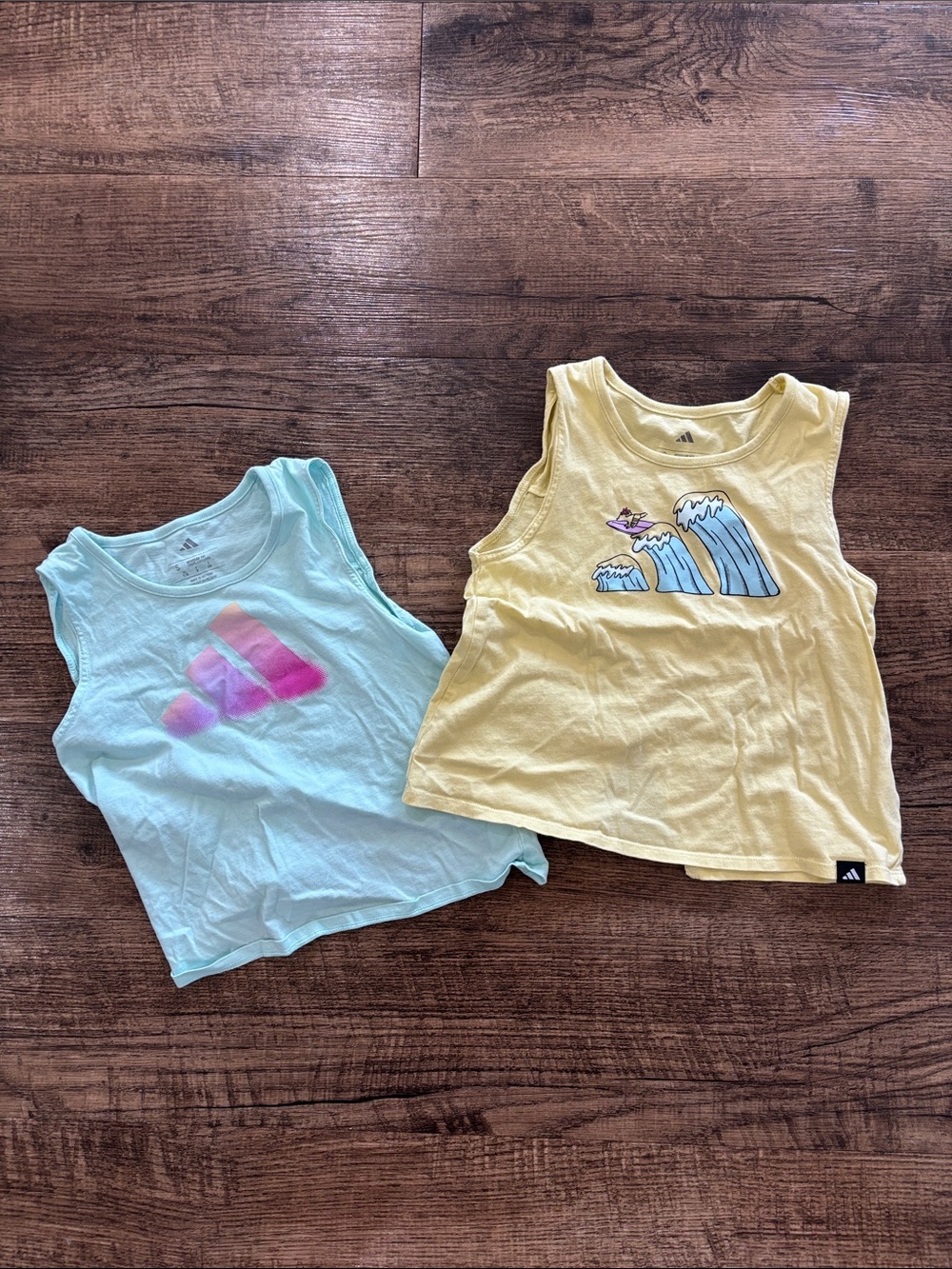 adidas Kids Girls Yellow Surf Wave and Blue with Pink Tank Tops
